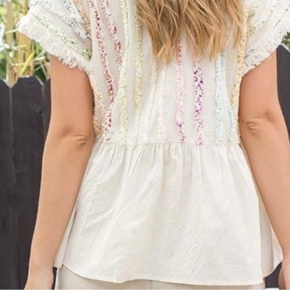 THML Cream Peplum Top with Multicolor Stripes - Picture 4 of 15